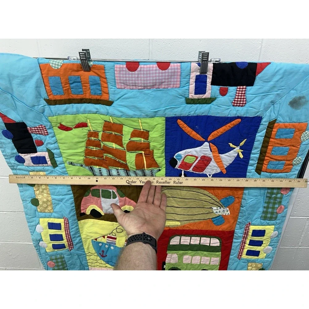 Handmade Kids Baby Pieced Quilt Blanket Helicopter Ship Bus Bicycle Plane‎